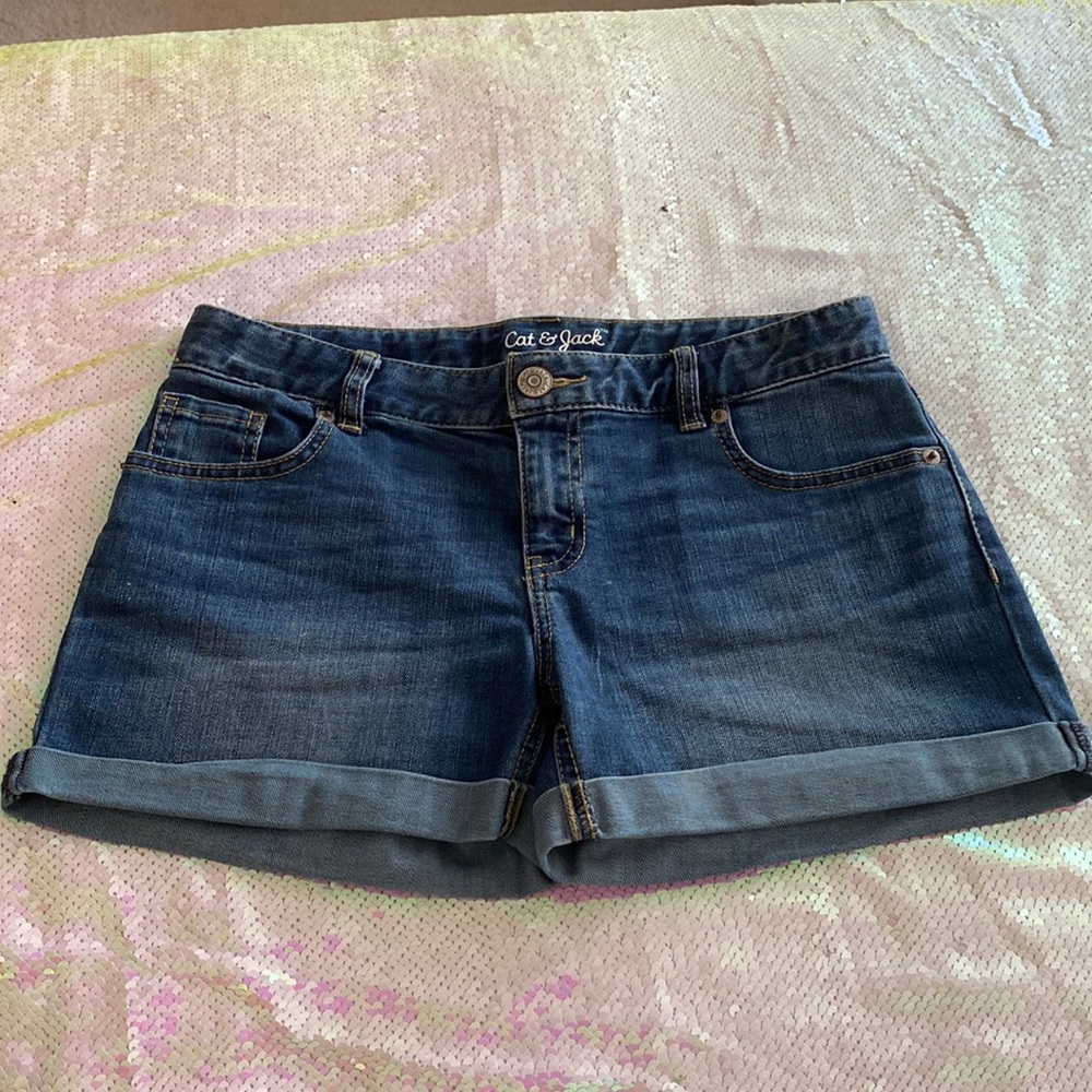 Cat & Jack Girl’s L PLUS Denim Shorts Stretch Cuffed Adjustable